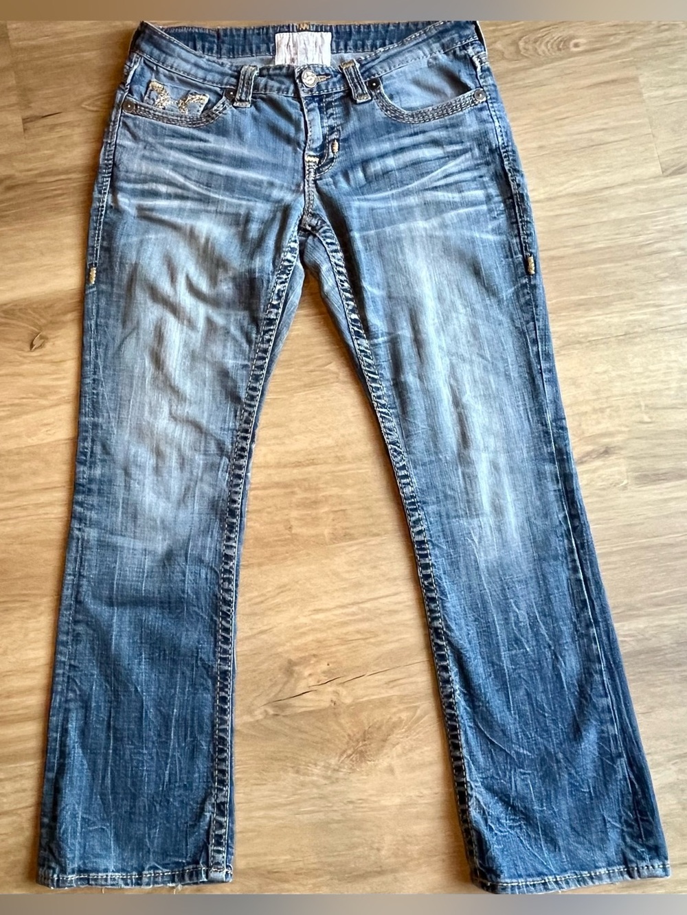 Big Star Vintage Collection Liv Bootcut Jeans 29R Thick Stitch Embroidered